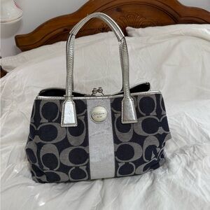 Coach Blue Denim and Silver Signature Shoulder Bag/Satchel
